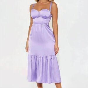 Lavender Satin Bustier Midi Dress - Women
